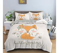 Housse de Couette 140x200 Renard Blanc Parure Housse de Couette 110g/㎡ Microfibre Douce + 2 Taies d'oreiller 65x65 Adaptée Aux Enfants Garçons Filles Fermeture éclair Housse Couette Ado