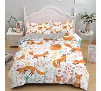 Housse de Couette 140x200 Renard Blanc Parure Housse de Couette 110g/㎡ Microfibre Douce + 2 Taies d'oreiller 65x65 Adaptée Aux Enfants Garçons Filles Fermeture éclair Housse Couette Ado