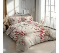 Housse de Couette 140x200 Réversible Fleurs De Cerisier Parure de Lit 1 Personne Orientale Rose 3D Douce Microfibre 3 Pièces avec Fermeture Éclair et 2 Taies d'oreillers 65x65 pour Enfant 3R364