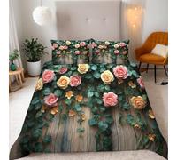 Housse de Couette 140x200 Rose 3D Imprimé Parures de Lit Pont Douceur Microfibre 1 Personne Literie avec Fermeture Éclair et Taie d'oreiller 65x65 c1567