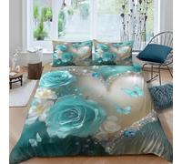 Housse de Couette 140x200 Rose Bleue Parures de Lit Ados 3D Imprimée Literie Set 3 Pièces Papillon Bleu Microfibre Housse Couette 1 Personne avec 2 Taie d'oreiller F.1703