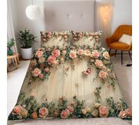 Housse de Couette 140x200 Rose Papillon 3D Imprimé Parures de Lit Pont Douceur Microfibre 1 Personne Literie avec Fermeture Éclair et Taie d'oreiller 65x65 c2749