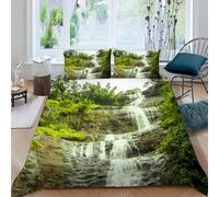 Housse de Couette 140x200 Ruisseau de Montagne Microfibre Douce Parures de Lit 1 Personnes Imprimé 3D Paysages Naturels Housses Couette avec 2 Taies d'oreiller et Fermeture Éclair g.6998