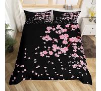 Housse de Couette 140x200 Sakura Rose Style Japonais, Parure de Lit Enfant 1 Personne en Microfibre Douce Imprimée en 3D avec 2 Taies d'oreiller avec Fermeture Éclair