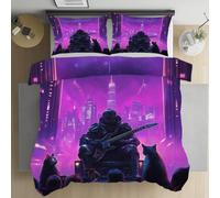 Housse de Couette 140x200 Samouraï Guitare Chat Noir Housse de Couette Enfant Paysage Urbain Science-Fiction Parure de Lit 1 Personne Microfibre Fermeture Éclair avec 2 Taies d'oreiller 65x65