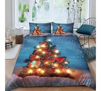Housse de Couette 140x200 Sapin de Noël Imprimée 3D Thème de Noël Parure de Lit 1 Personne Doux Microfibre Literie avec 2 Taies D'oreillers avec Fermeture Éclair H-3306
