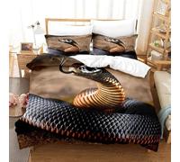 Housse de Couette 140x200 Serpent Noir, Parure de Lit Anaconda 1 Personne, Imprimée Microfibre Housse Couette Serpent Noir, 2 Taies d'oreiller 65x65 cm A890