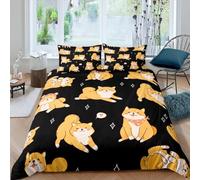 Housse de Couette 140x200 Shiba Inu Microfibre Douce Parures de Lit 1 Personne Imprimé 3D Animaux de Dessins Animés Housses Couette avec 2 Taies d'oreiller et Fermeture Éclair a.1187
