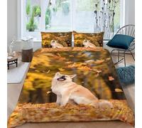 Housse de Couette 140x200 Shiba Inu Microfibre Parure de Lit 3D Imprimée Animal d'automne Mignon Housse Couette Ultra Douce Confortable avec 2 Taies d'oreiller D-1142