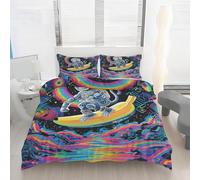 Housse de Couette 140x200 Singe Astronaute Imprimé, Parure de lit Espace Psychédélique Réversible Microfibre avec Fermeture Éclair, 1 Personne, Ensemble de Literie 2 Pièces et 1 Taie d'oreiller P143z