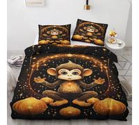 Housse de Couette 140x200 Singe avec 1 Taie d'oreiller 65x65 cm - Decoration Singe, Parure de Lit 1 Personne Imprimée Zen Chakra, Linge de Lit en Microfibre Douce avec Fermeture éclair K*&116