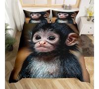 Housse de Couette 140x200 Singe Parure de Lit Animaux Mignons Imprimé 3D Sets de Housses de Couettes en Microfibre Doux avec Fermeture Éclair et 2 Taies d'oreiller C-4216
