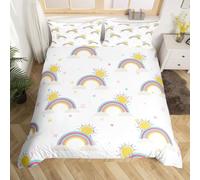 Housse de Couette 140x200 Soleil Dessin Animé Parure de Lit 3D Imprimée Douce Microfibre Duvet Cover 1 Personne Pont Arc Ciel Coloré avec Fermeture éclair et 2 Taie d'oreiller 65x65 4195-C