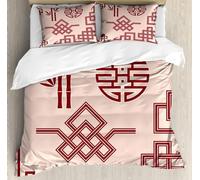 Housse de Couette 140x200 Style Chinois 3D Parure de Lit Thème du Nouvel an en Microfibre Doux Housses Couettes 1 Personne avec Fermeture Éclair avec 2 Taies d'oreiller 65x65 cm J.2565