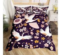 Housse de Couette 140x200 Style Japonais Enfant Ado Parure de lit 140 x 200 cm Fleurs de Cerisier Imprimé 3D Housse Couette 1 Personne Oiseau Douce Ensemble de Literie avec Taie d'oreiller a.8455