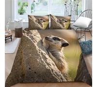 Housse de Couette 140x200 Suricate Enfant Ado Parure de lit 140 x 200 cm Animaux Imprimé 3D Housse Couette 1 Personne Suricate Mignon Douce Ensemble de Literie avec Taie d'oreiller a.8425
