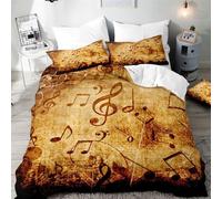 Housse de Couette 140x200 Symboles Musicaux Parure de Lit 1 Personne Style Vintage Imprimée 3D Microfibre Literie Set 3 Pièces avec Housses Couettes et 2 Taies d'oreiller A-325