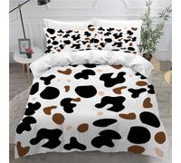 Housse de Couette 140x200 Texture Animale Parure de Lit 1 Personne Enfant Fille Garçon Imprimé 3D Housse de Couette Vache Style Microfibre avec Fermeture Éclair et 2 Taies d'oreiller