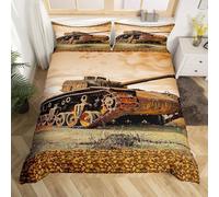 Housse de Couette 140x200 Thème Militaire, Réservoir Parure de Lit 1 Personne 3D Imprimée Microfibre Hiver, Parure de Lit 140x200 avec 2 Taies d'oreiller 65x65 cm BB1780