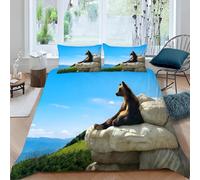 Housse de Couette 140x200 Thème Ours Brun Parure de Lit 1 Personne Paysages Naturels Imprimé 3D Microfibre Doux Housses Couettes avec Fermeture Éclair et 2 Taies d'oreiller P.750