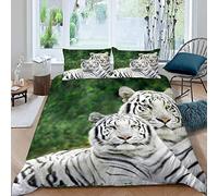 Housse de Couette 140x200 Tigre Blanc Animal de la forêt Parure de Lit 140x200 Enfant 1 Personne Garcon et Fille 3D Imprimé Microfibre Literie avec Fermeture Éclair et 2 Taies d'oreiller 50x75 cm