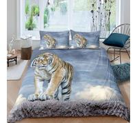 Housse de Couette 140x200 Tigre Parure de Lit 1 Personne Oiseaux de Proie 3 Pièces Housse Couette en Microfibre Douce Imprimé 3D avec 2 Taies d'oreiller 65x65 cm d-1467