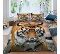 Housse de Couette 140x200 Tigre Parure de Lit 1 Personnes Adolescents 3 Pièces en Microfibre Douce Impression 3D avec 2 Taies Oreiller 65x65 cm c-562
