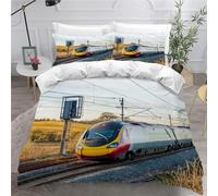 Housse de Couette 140x200 Train, Parure de Lit 1 Personne Chemins de Fer, Douce Microfibre 3D Imprimée Housses Couettes avec 2 Taies d'oreiller avec Fermeture éclair A-1636
