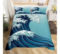 Housse de Couette 140x200 Vagues de L'océan Japonais Microfibre Parure de Lit 3D Imprimée Monde Flottant Housse Couette Ultra Douce Confortable avec 2 Taies d'oreiller 65x65 E-3668