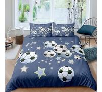 Housse de Couette 140x200 Vedettes de Football Parure de Lit 1 Personne Ensemble de Literie en Microfibre Douce Dessins Animés Enfants 3D avec Fermeture Éclair et Taies d'oreiller 65x65 1856-A