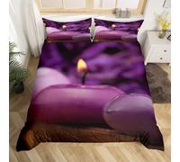 Housse de Couette 140x200 Violet Parure de Lit 3 Pièces Bougie Parfumée 3D Reversible Ensemble de Literie Enfant Microfibre Douce et Confortable avec 2 Taies d'oreiller M-1163