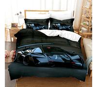 Housse de Couette 140x200 Voiture Noire Parure Housse de Couette 110g/㎡ Microfibre Douce + 2 Taies d'oreiller 65x65 Adaptée Aux Enfants Garçons Filles Fermeture éclair Housse Couette Ado