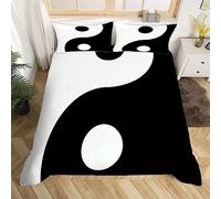 Housse de Couette 140x200 Ying Yang Chinoiseries Parure de Lit 1 Personne en Microfibre pour Adulte Ado Enfant avec Fermeture et 2 Taies d'oreiller