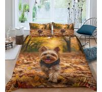 Housse de Couette 140x200 Yorkshire Terrier Microfibre Parure de Lit 3D Imprimée Animaux Mignons Housse Couette Ultra Douce Confortable avec 2 Taies d'oreiller 65x65 C-512