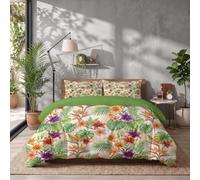Housse de Couette 140x200cm 1 Personne|Parure de Lit 3D Réversible,Fleurs Tropicales et Oiseau Paradis frangipanier en Fleurs,Microfibre Imprimée Recto Verso avec Fermeture Éclair,1 Taies d'oreiller