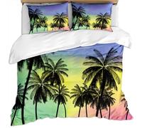 Housse De Couette 140X200Cm 3D Paysage De Plage D'Été avec des Cocotiers Noirs Colorés Motif - Parure De Lit 2 Personnes avec Fermeture Éclair, Housse Couette Imprimé en Microfibre avec 2 Taies D'O