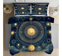 Housse de Couette 140x200cm Astrologie Soleil Corps Céleste Housse de Couette Mystique Géométrique Abstrait Parure de Lit 1 Personne Microfibre Fermeture Éclair avec 2 Taies d'oreiller 65x65cm