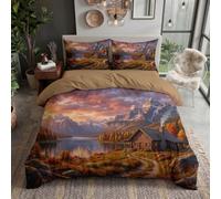 Housse de Couette 140x200cm, Crépuscule Forêt d'automne Parure de Lit