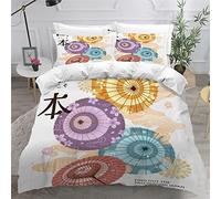 Housse de Couette 140x200cm Enfant Manga Japonais Parapluie en Papier huilé Parure de Lit Ado Garçon Housse Couette Fille 1 Personne/2 Taies d'Oreillers 50x75cm,Multicolore Blanc/Noir/Gris/Vert