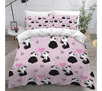 Housse de Couette 140x200cm Enfant Parure de Lit Rose, Amour De Panda Housse Couette Ado Garçon Fille 1 Personne,2 Taies d'Oreillers 50x75cm,Douce Multicolore
