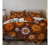 Housse de Couette 140x200cm Fleurs rétro Parure de Housse de Couette avec Chrysanthèmes Orange De Rêve Et Nuages Blancs Parure de Lit pour 1 Personnes avec 1 Taie d'oreiller 65x65 cm, Jaune