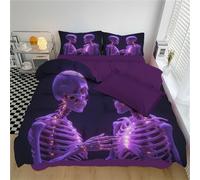 Housse de Couette 140x200cm Os Brillants Parure de lit Réversible Anatomie Humaine Sets de Housse Couette avec 2 Taie d'oreiller 65 x 65cm pour 1 Personne, Violet