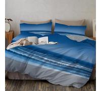 Housse de Couette 140x200cm Plages Et Océans Paysages Naturels Simples Motif Bleu Foncé Parure de Lit 1 Personnes Microfibre Parure Housse Couette avec Fermeture éclair avec 1 Taies d'oreiller 65x65cm