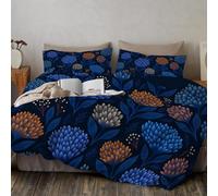 Housse de Couette 140x200cm Plantes abstraites Parure de Housse de Couette avec Fleurs de Ligne De Rêve Et Nuages Blancs Parure de Lit pour 1 Personnes avec 1 Taie d'oreiller 65x65 cm, Orange-Bleu