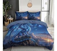 Housse de Couette 140x200cm Réversible avec 1 Taie Oreillers 65x65 cm - Dragon L'Ouest Foudroyant - Parure de Lit Ciel Étoilé Fantastique Parure Couette en Microfibre Douce, Bleu