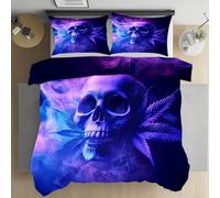Housse de Couette 140x200cm Tête de Mort Fumée Housse de Couette Crâne Gothique Skull Horreur Parure de Lit 1 Personne Microfibre Fermeture Éclair avec 2 Taies d'oreiller 65x65