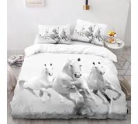 Housse de Couette 140x200cm Thème Du Cheval Enfant Parure de Lit 1 Personne Cheval Animal En Cours D'exécution Blanc Microfibre Housse de Couette avec Fermeture Éclai avec 2 Taies d'oreiller 65x65cm