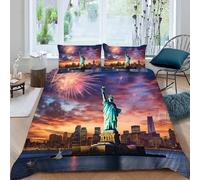 Housse de Couette 145x200 cm Monument américain Fille Garçon Parure de Lit en Microfibre 1 Personne Architecture des Symboles de la Ville 3D Imprimé avec 2 Taie d'oreiller 50x75 cm (Dx11832)