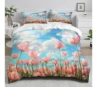 Housse De Couette 150X200 Bleu Rose Imprimé Ensembles De Housses De Couette en Microfibre Brossée Douce, avec 2 Taie d'oreiller