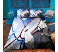 Housse de Couette 150x200 cm Badminton Imprimée 3D en Microfibre Douce + 2 Taies d'oreiller 65x65 cm - Parure de Lit 3 Pièces Raquette Badminton pour lit 1 Personne, Enfant et Adolescent C-3132
